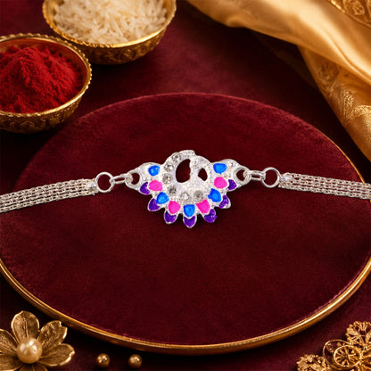 Premium Silver Chain Rakhi with Peacock Motif Rakhi for Brother (5pcs)