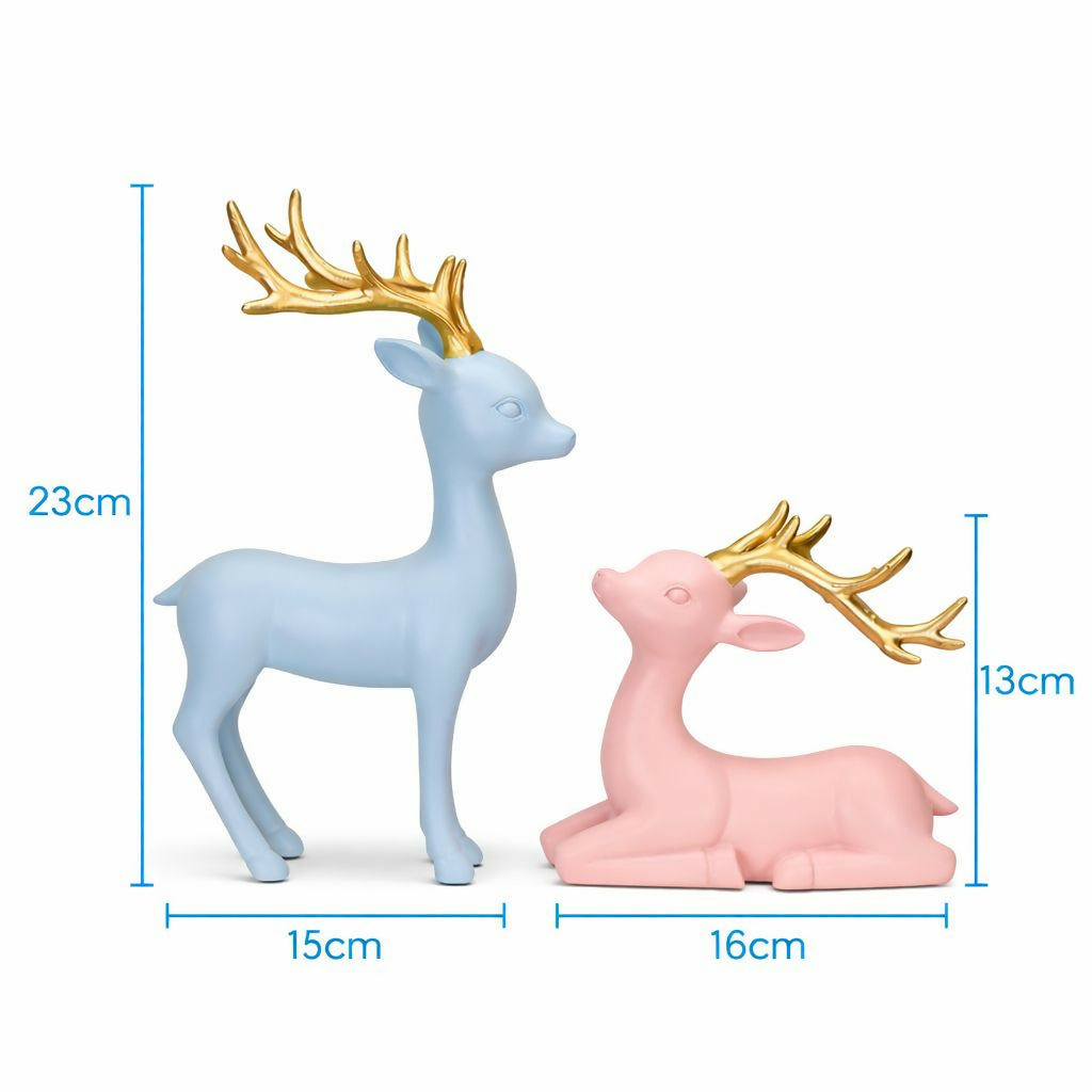 Decorative pastel deer showpieces set displayed on shelf
