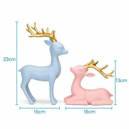 Decorative pastel deer showpieces set displayed on shelf