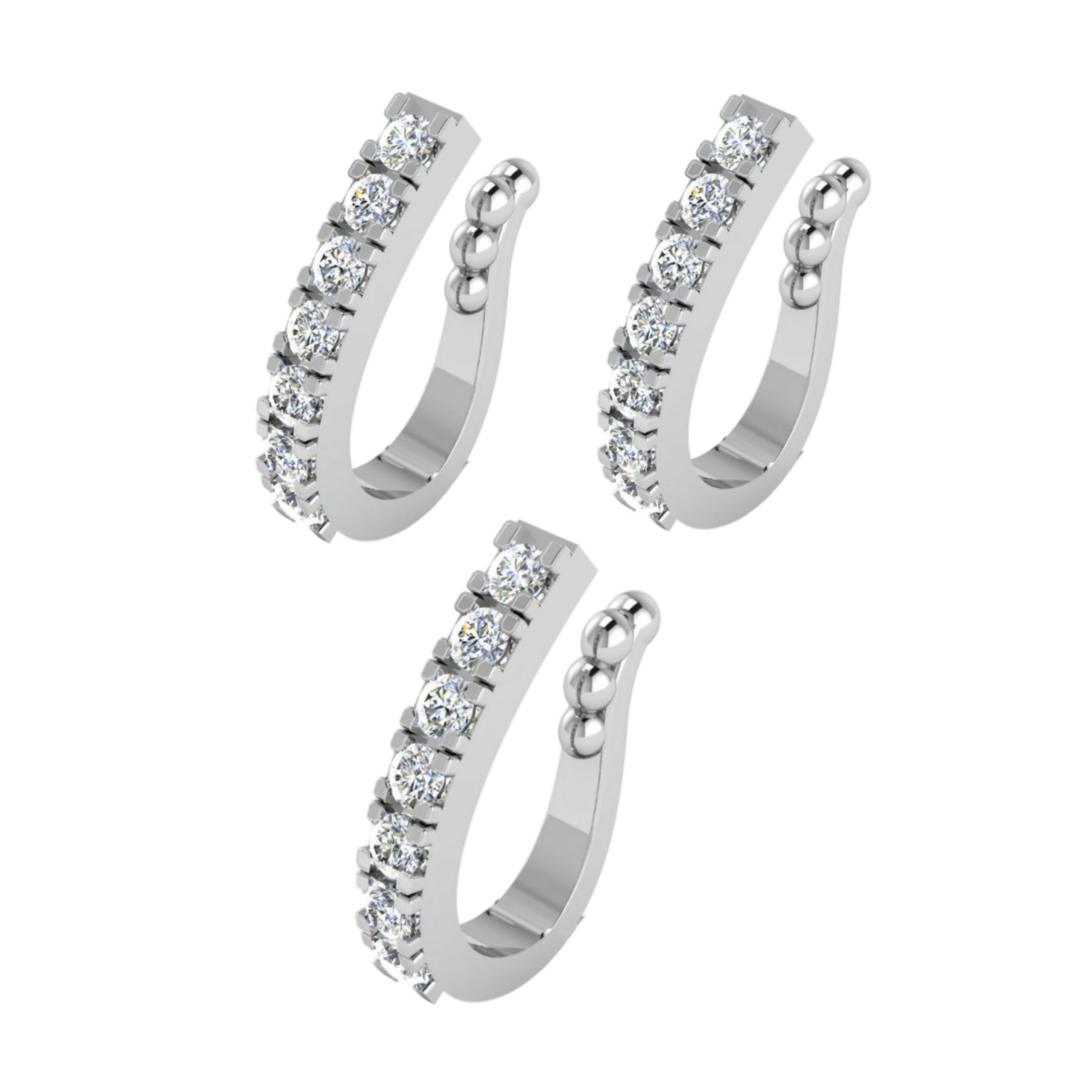 Non-Piercing CZ Stone Clip-On Nose Ring/Press Nath Combo Pack of 3