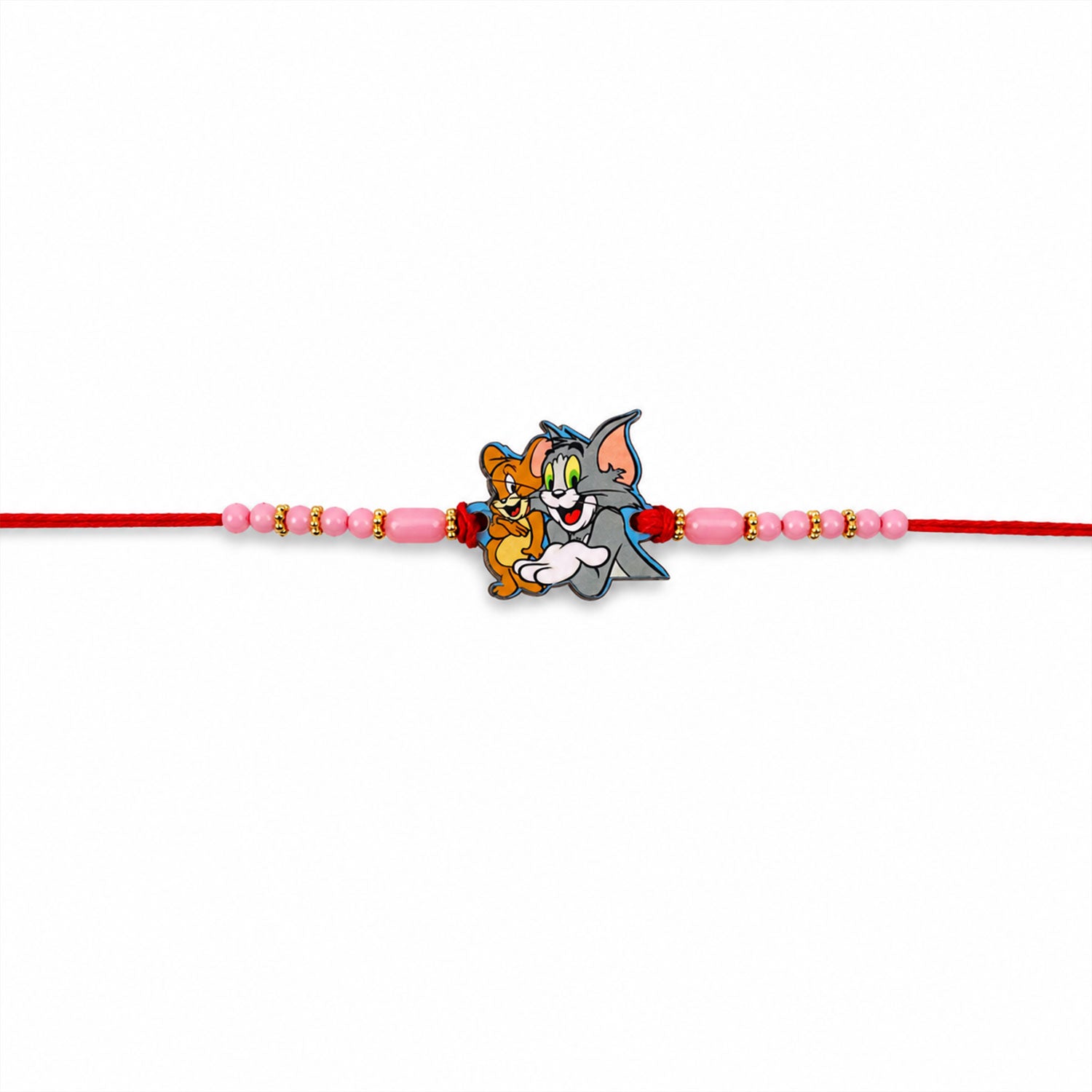 Tom Jerry Cartoon Rakhi with Pink Beads and Sweet Kids Look