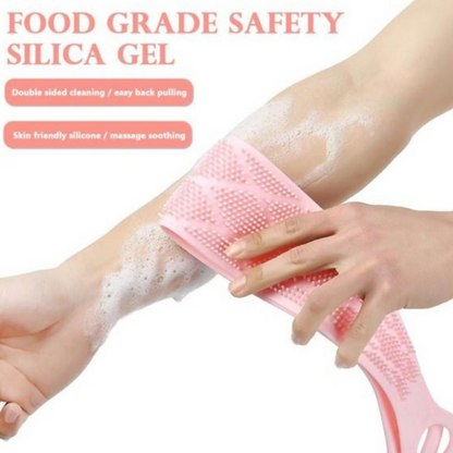 Set of 4 Silicone Bath Body Scrub Belt | Double-Sided Exfoliating Back Scrubber with Handle | Soft Food-Grade Silicone Massage Brush for Deep Cleaning, Dead Skin Removal & Relaxing Bath Experience