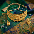 Gold Plated Dori Style Choker Necklace Set with Earrings