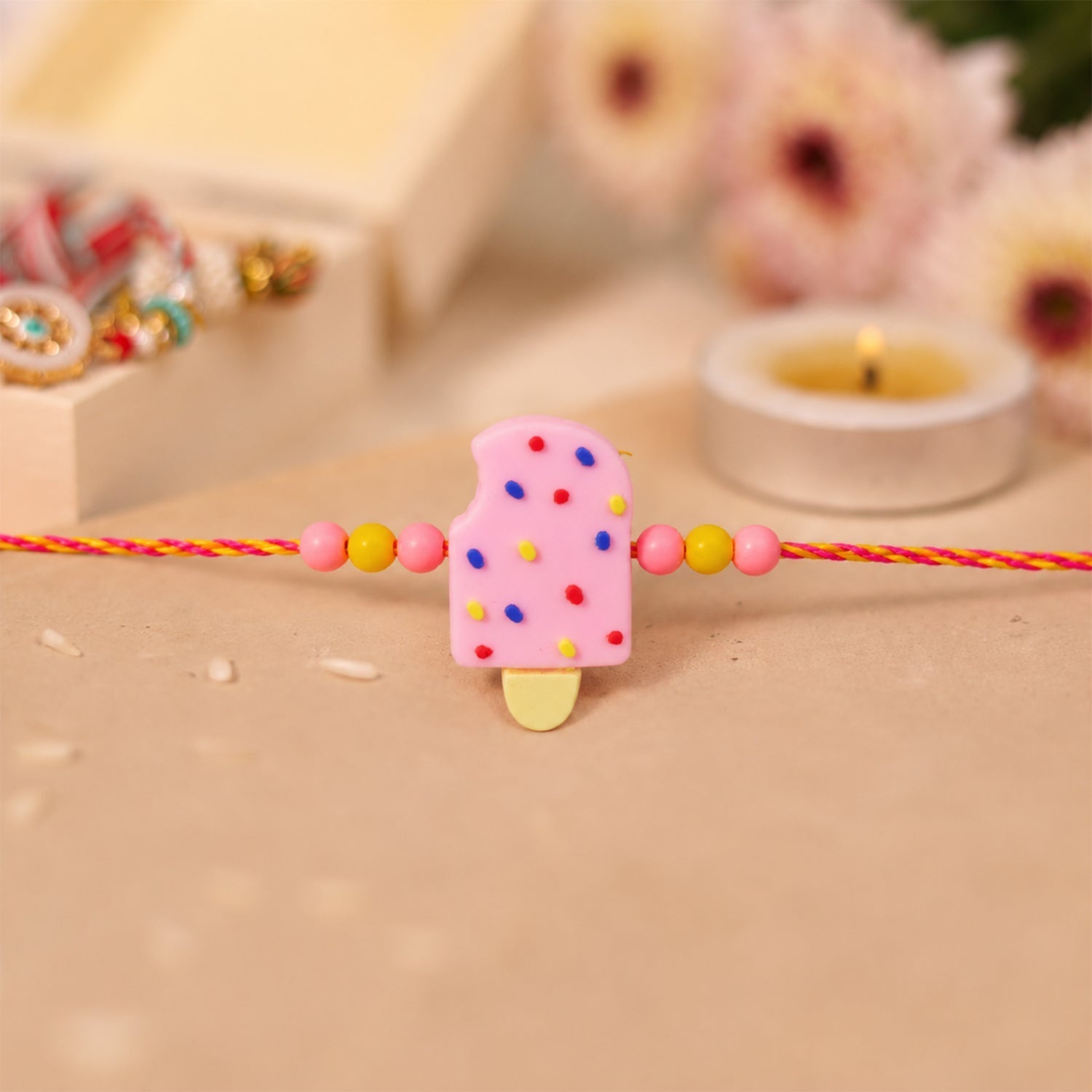 Ice Cream Kids Rakhi Unique Clay Design for Brother's Festivity (5pcs)