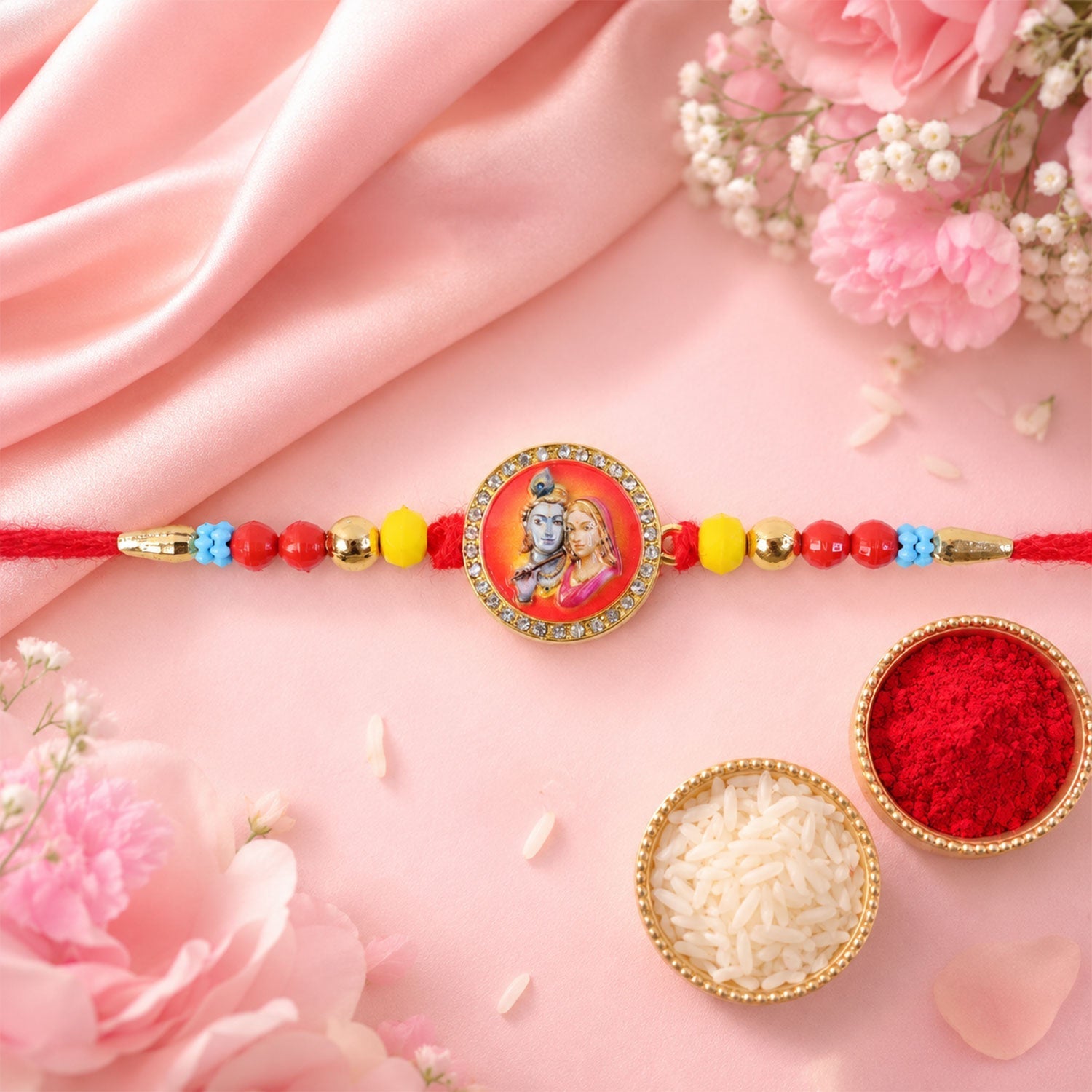 Radha Krishna Stone-Studded Rakhi for Brother Divine Design (10pcs)