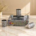 Antique Silver Meena Peacock Tray with 6 Meenakari Glasses