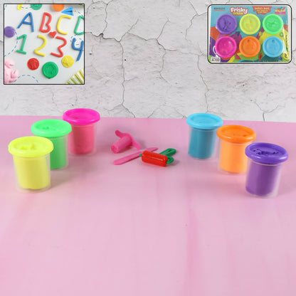 Khyati Frisky Dough Play Set – 6 Vibrant Colors Non-Sticky, Stain-Free Modelling Clay with Shape Moulds & Tools for Kids (3+ Years)