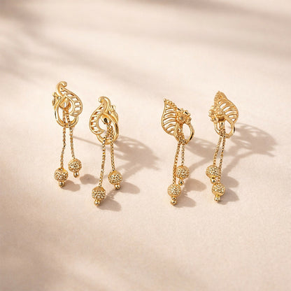 Luxury Inspired Gold Tone Designer Earrings Combo Set with Leaf and Swirl Drops (2 Pair)