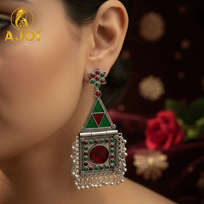 Silver Geometric Tribal Earrings