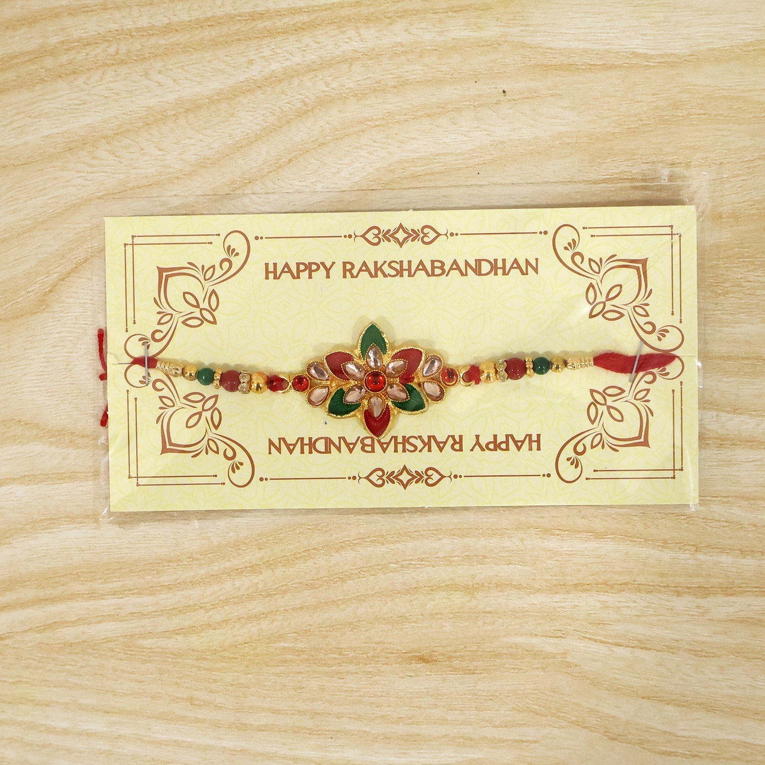 Floral Meena Stone Rakhi Design for Raksha Bandhan Celebration (5pcs)