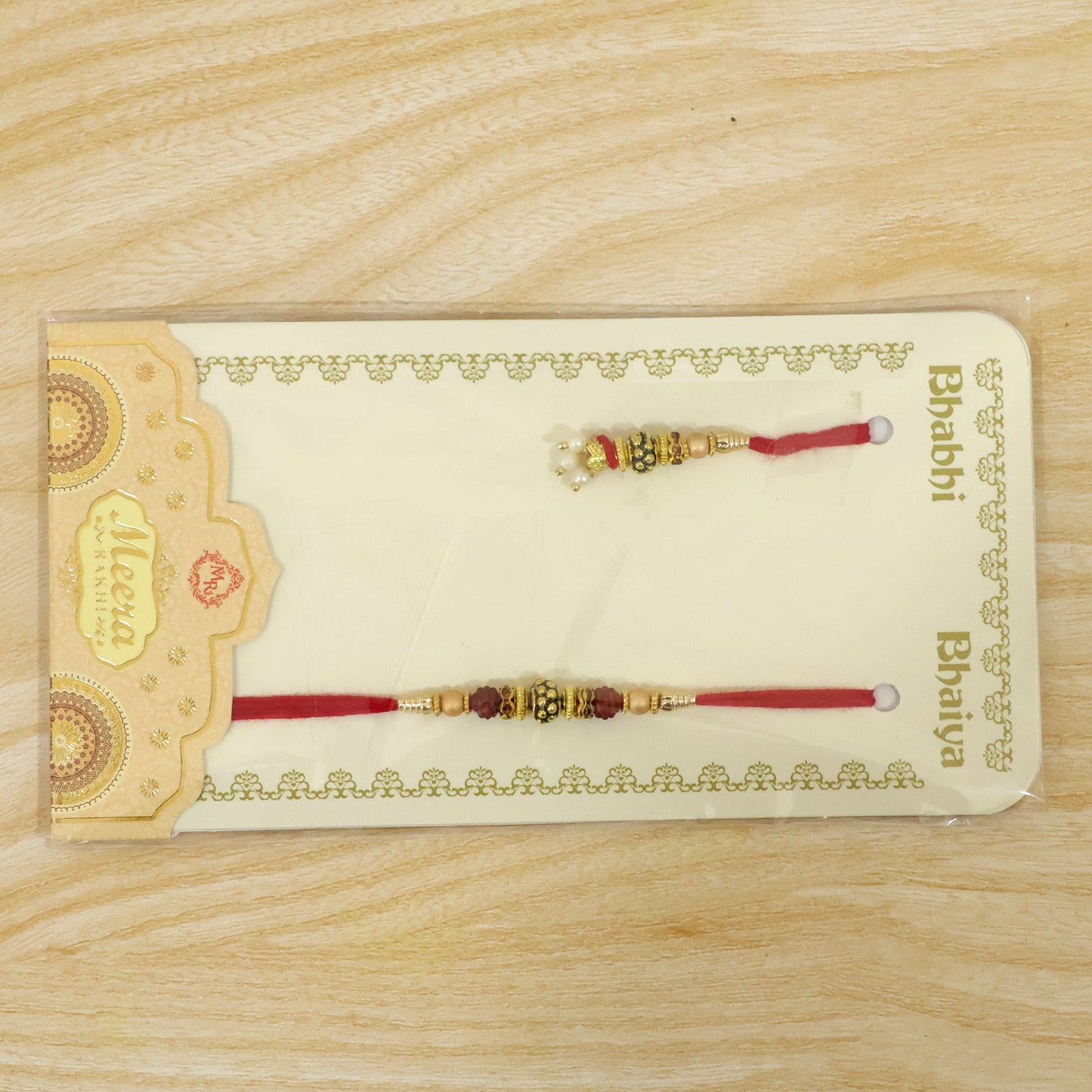 Pearl Drop Beaded Bhai Bhabhi Rakhi with Rudraksha Accents for Raksha Bandhan Gift