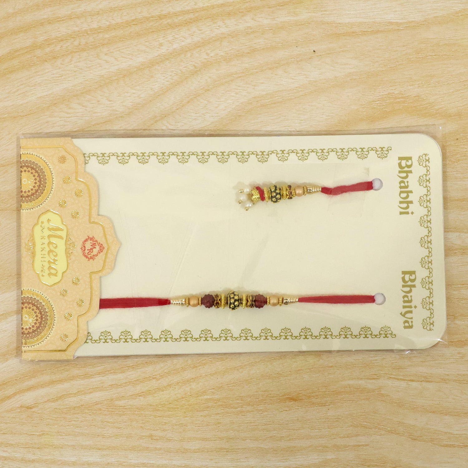 Pearl Drop Beaded Bhai Bhabhi Rakhi with Rudraksha Accents for Raksha Bandhan Gift