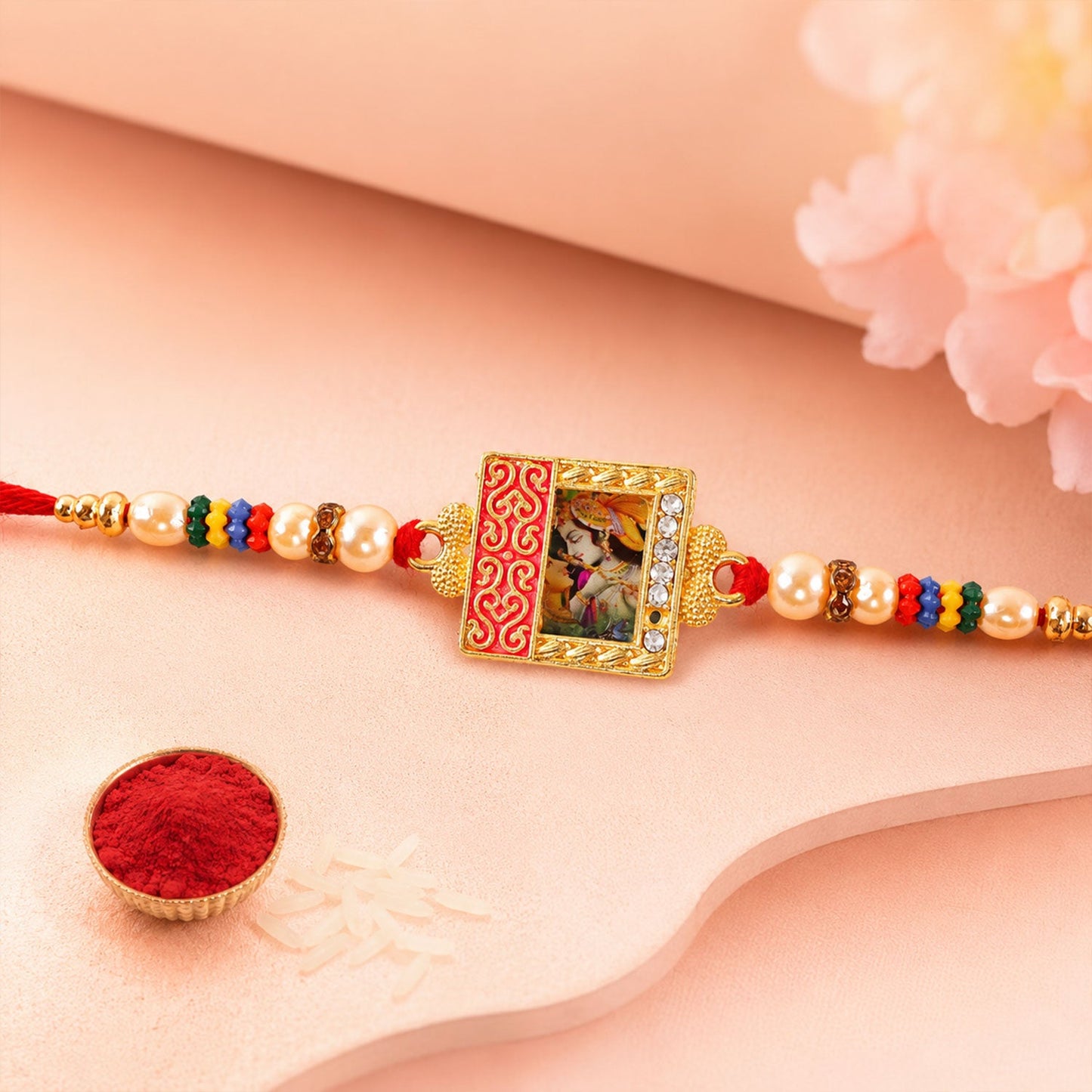 Radha Krishna Rakhi Traditional Square Centerpiece for Brothers (10pcs)