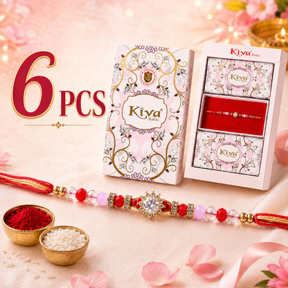 Pink & Red Crystal Sunflower AD Stone Designer Rakhi for Brother Gift