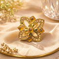 Floral Crystal Ring Gold Finish Adjustable for Women Festive Wear