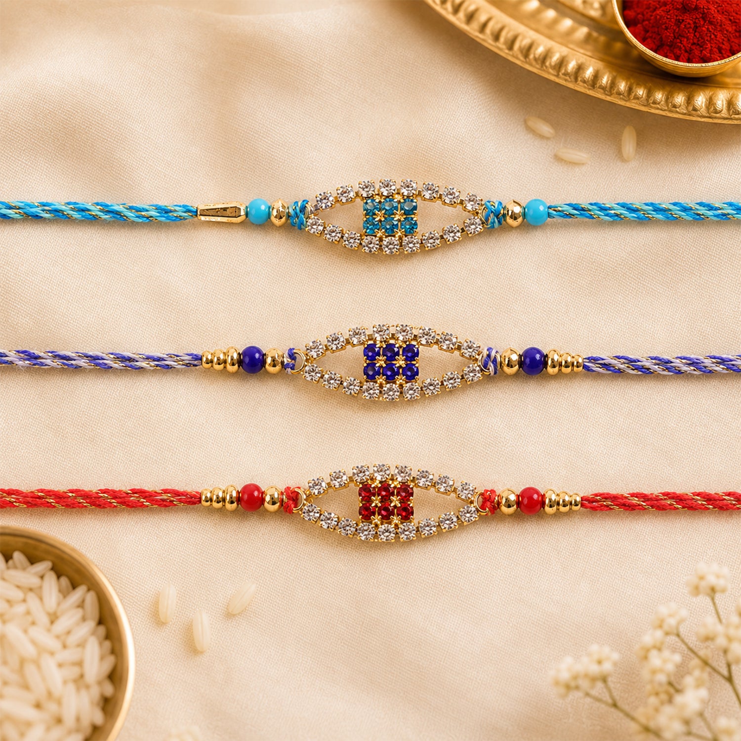 Open Oval Frame Rakhi with AD Stone Detailing (Pack of 6)