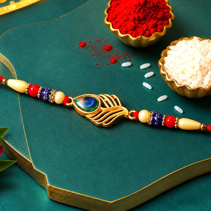 Peacock Rakhi Beaded Design for Brothers, Handcrafted (5pcs)
