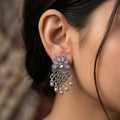 Oxidized Silver Lavender Flower Jhumka Earrings – Traditional Boho Style