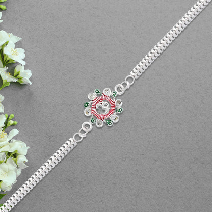 Om Rakhi Floral Design with Pink Green Accents for Raksha Bandhan (10pcs)