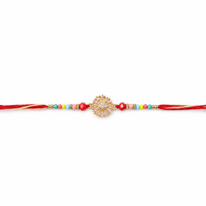 Sparkling AD Sunflower Designer Rakhi for Brother, Multicolour Beads