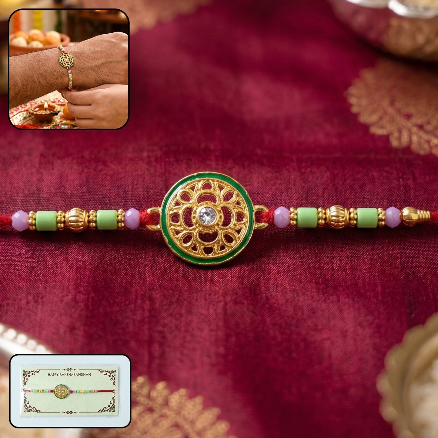 Rakhi Beautiful Designer Golden Floral Wheel for Raksha Bandhan (10pcs)