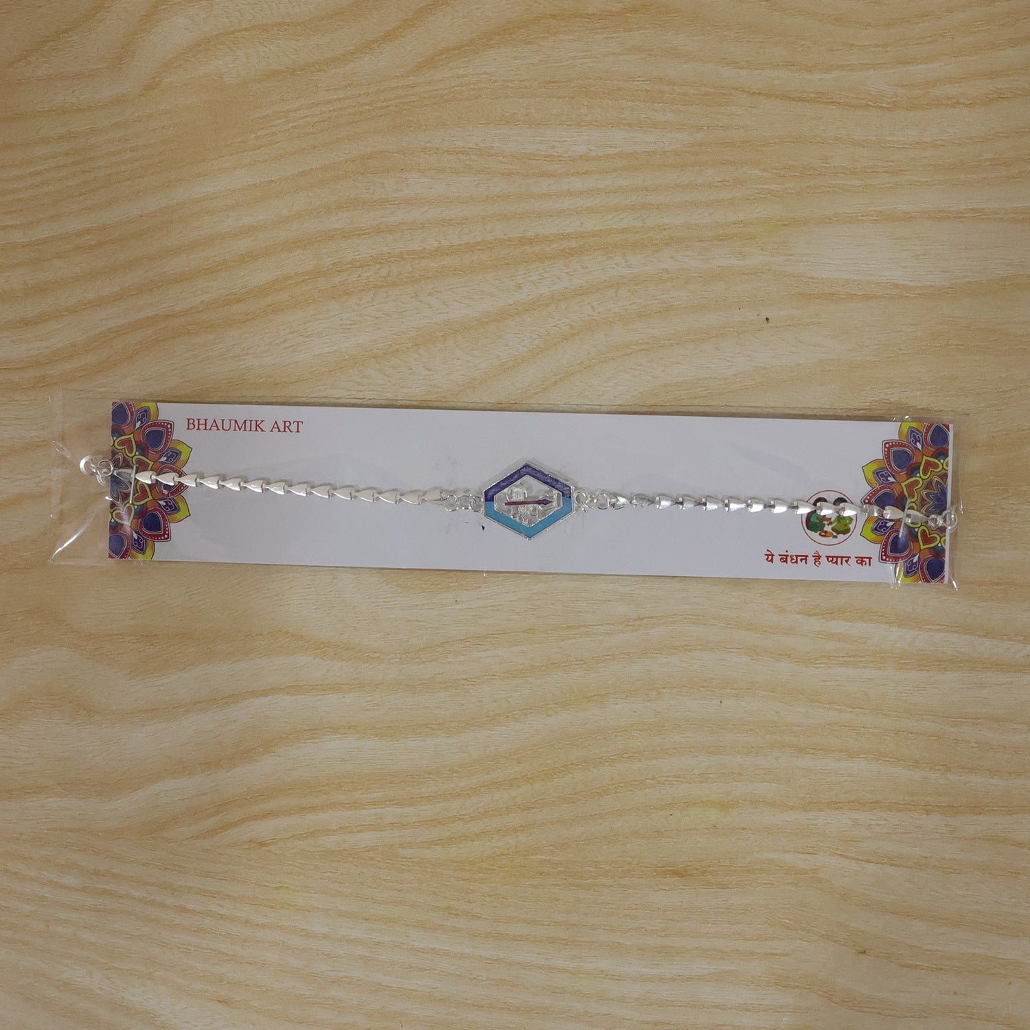 Rakhi for Brother Beautiful Silver Enamel Leaf Charm Design (5pcs)