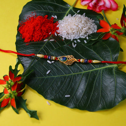 Peacock Rakhi Beaded Design for Brothers, Handcrafted (5pcs)