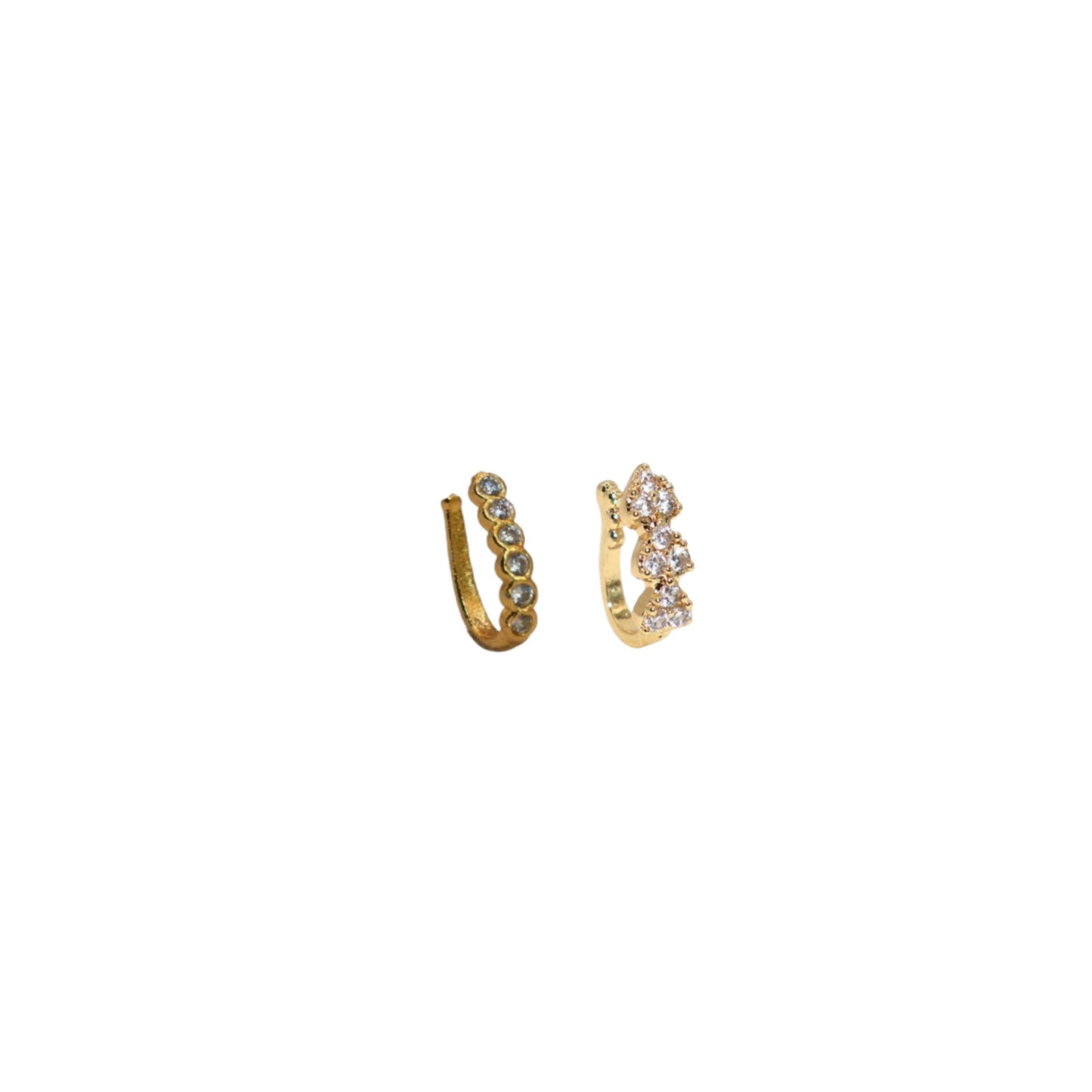 Gold Toned Triple Cluster CZ No Piercing Clip-On Nose Ring Combo Pack of 2