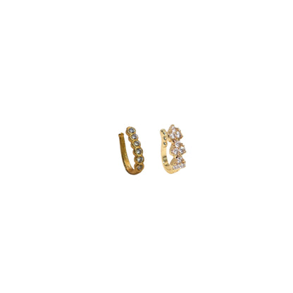 Gold Toned Triple Cluster CZ No Piercing Clip-On Nose Ring Combo Pack of 2