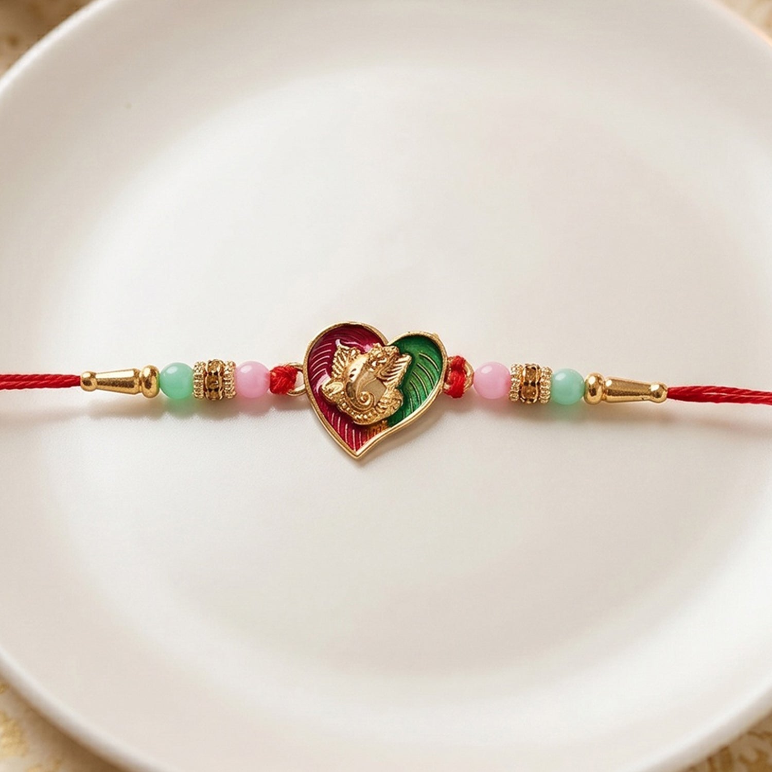 Lord Ganesha Rakhi Heart Shape Traditional for Raksha Bandhan (5pcs)