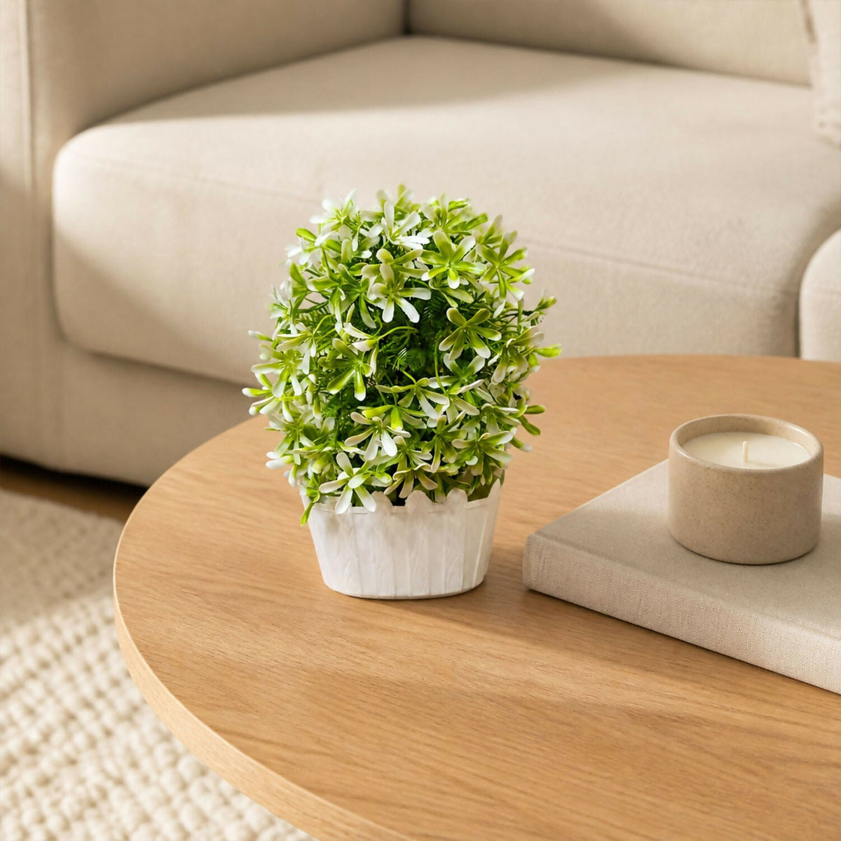 Artificial Green White Flower Plant Decorative Pot Home Office Table Centerpiece Decor