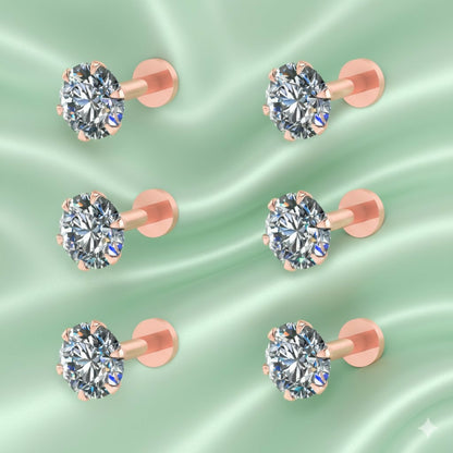 Rose Gold AD Nosepin Stud Labret Back Piercing for women and girls Combo Pack of 6