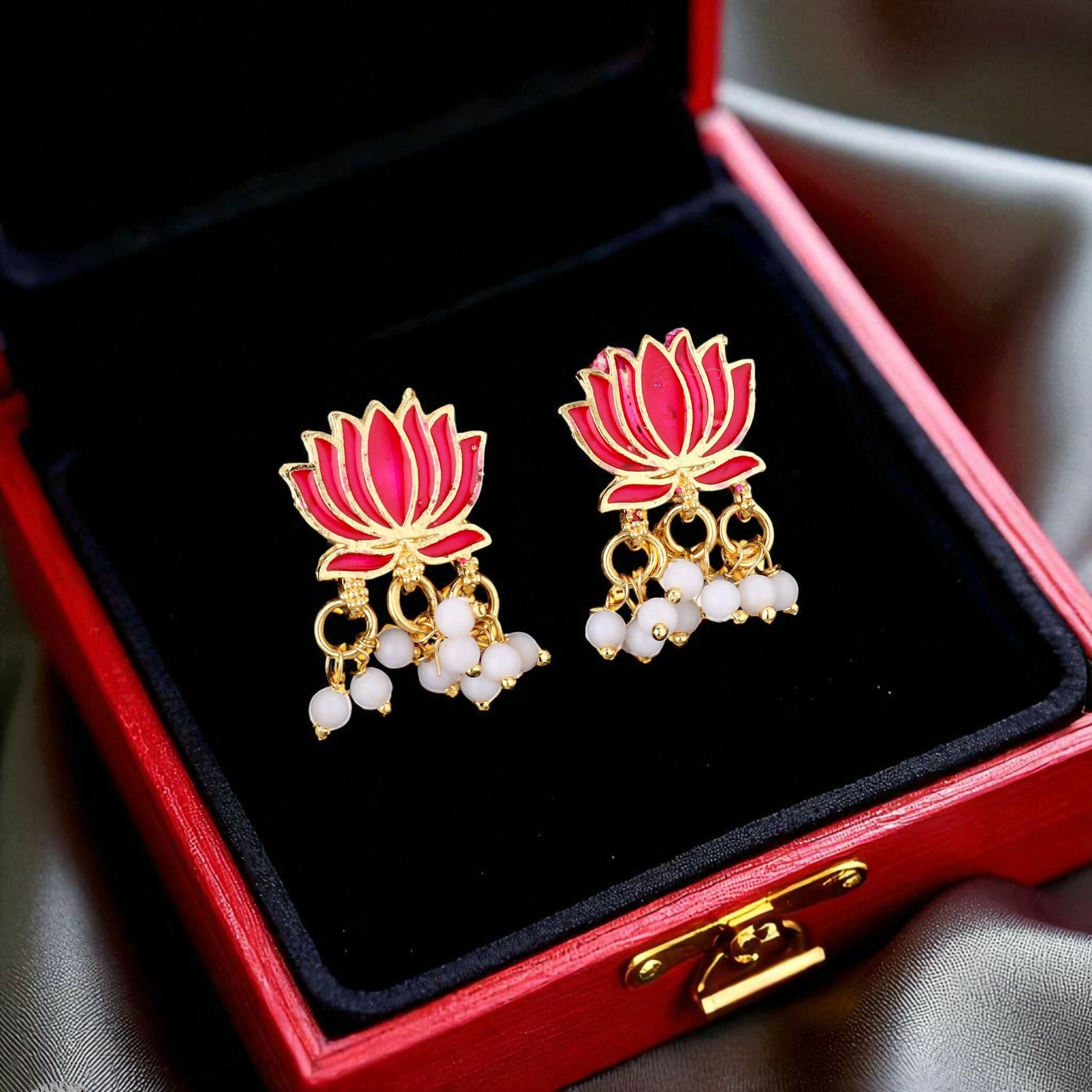 Traditional Gold & Pink Enamel Lotus Choker Set