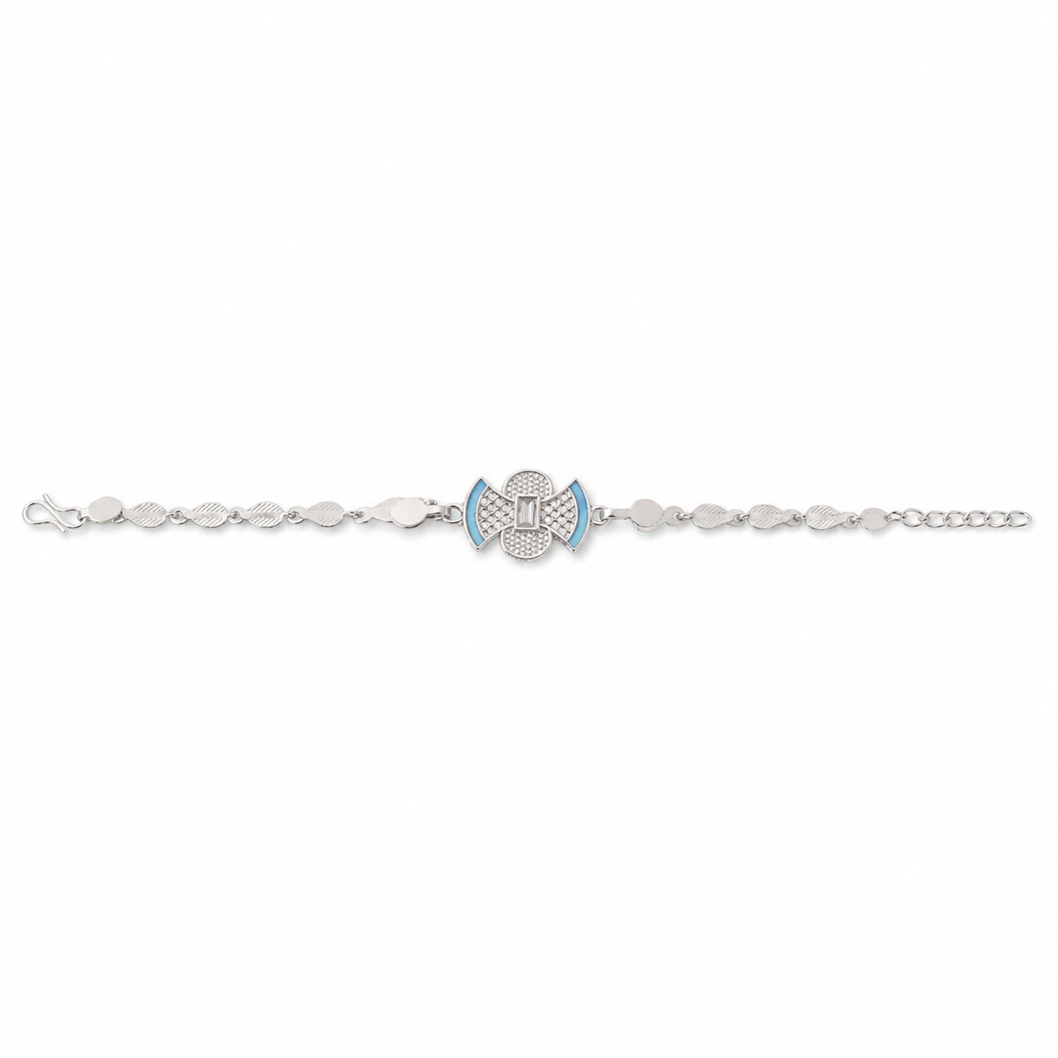 Stylish meenakari Silver Filigree Enamel Studded Petal Chain Rakhi