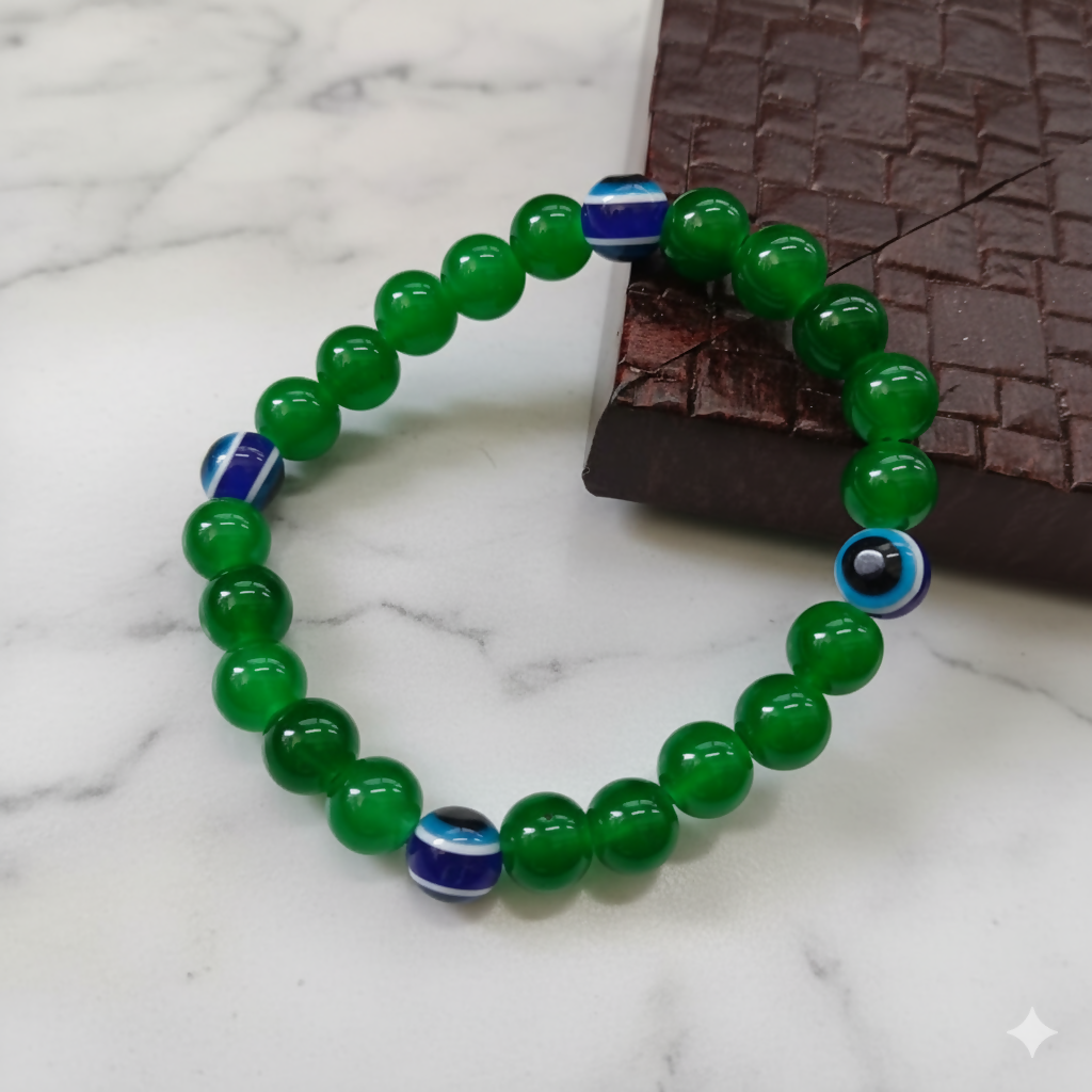 Green Evil Eye Glass Beads Bracelet