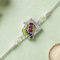 Bro Studded Square Peacock Enamel Silver Chain Designer Rakhi