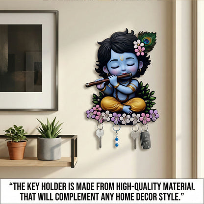 Krishna Wooden Wall Key Holder with 6 Hooks
