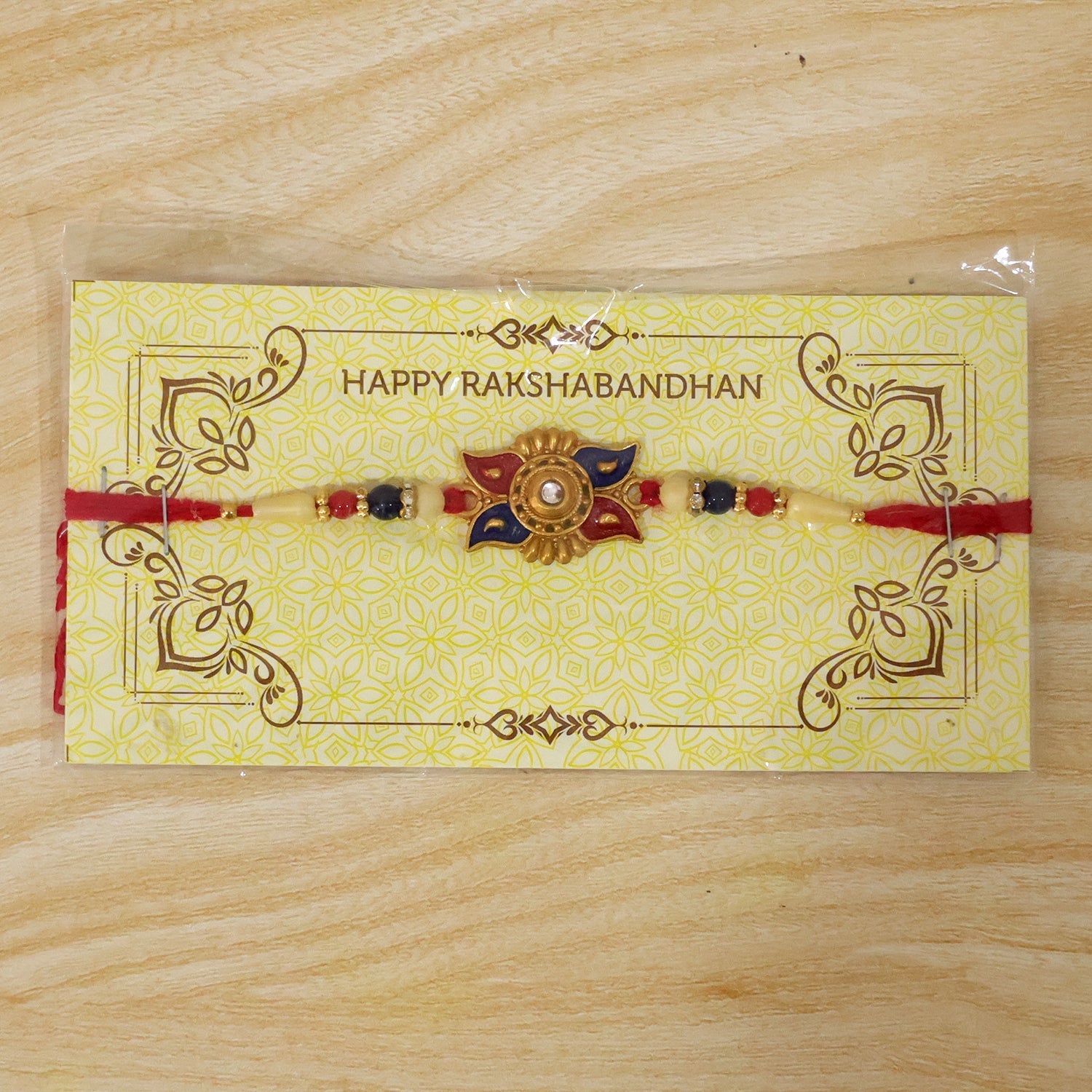 Traditional Red Blue Floral Kundan Rakhi Elegant Festive Design (10pcs)