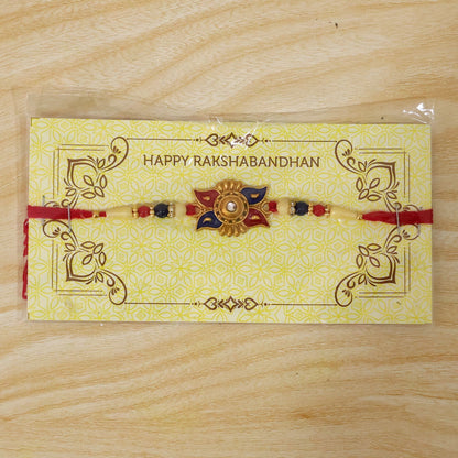 Traditional Red Blue Floral Kundan Rakhi Elegant Festive Design (10pcs)