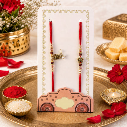 Divine Floral Motif Design Bhai Bhabhi Rakhi with Flower and Pearl Drop for Gifting