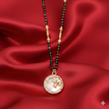 Gold-Plated Circular Mangalsutra – Elegant Floral Pendant with Black Beads