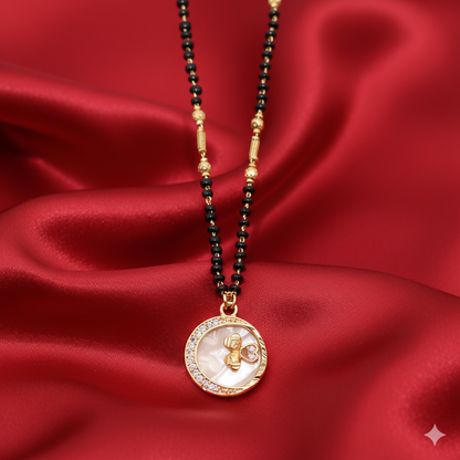 Gold-Plated AD Floral Circular Mangalsutra with Black Beads for women