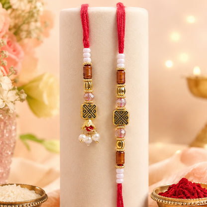 Geometric Square Bhai Bhabhi Rakhi with Square Lattice Charm and Beads for Gifting