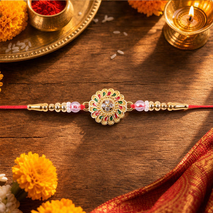 Floral Stone Beaded Rakhi for Brother Raksha Bandhan Gift (10pcs)