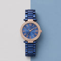 Women's Blue Analog Watch – Rose Gold Crystal Bezel Metal Strap