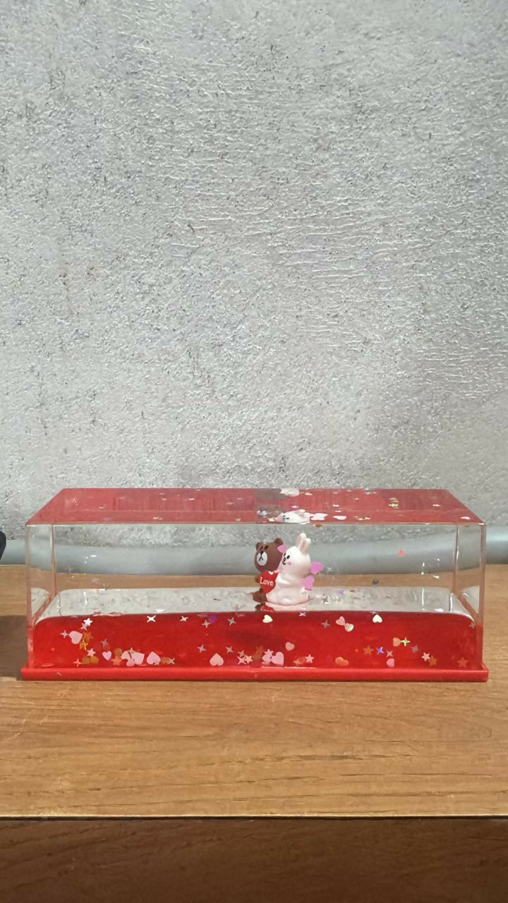 Cute Bear and Bunny Love Figurine in Transparent Display Box with Glitter & Stars – Romantic Decorative Showpiece for Desk, Tabletop, Gifting, Anniversary, Wedding & Valentine’s Day