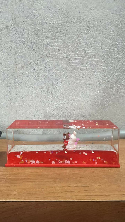 Cute Bear and Bunny Love Figurine in Transparent Display Box with Glitter & Stars – Romantic Decorative Showpiece for Desk, Tabletop, Gifting, Anniversary, Wedding & Valentine’s Day