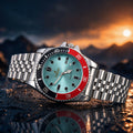 Luxury Stainless Steel Aqua Blue Dial Men's Analog Quartz Wrist Watch with Date Display