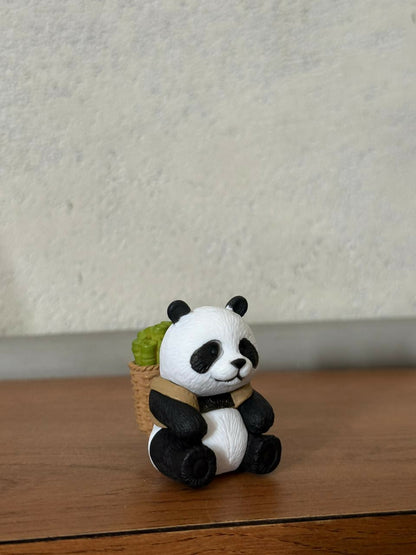 Cute Panda Bamboo Basket poly-resin Showpiece | Mini Panda Decorative Figurine