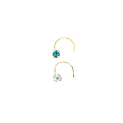 Combo pack of two gold plated blue stone nosepins with square design for women and girls